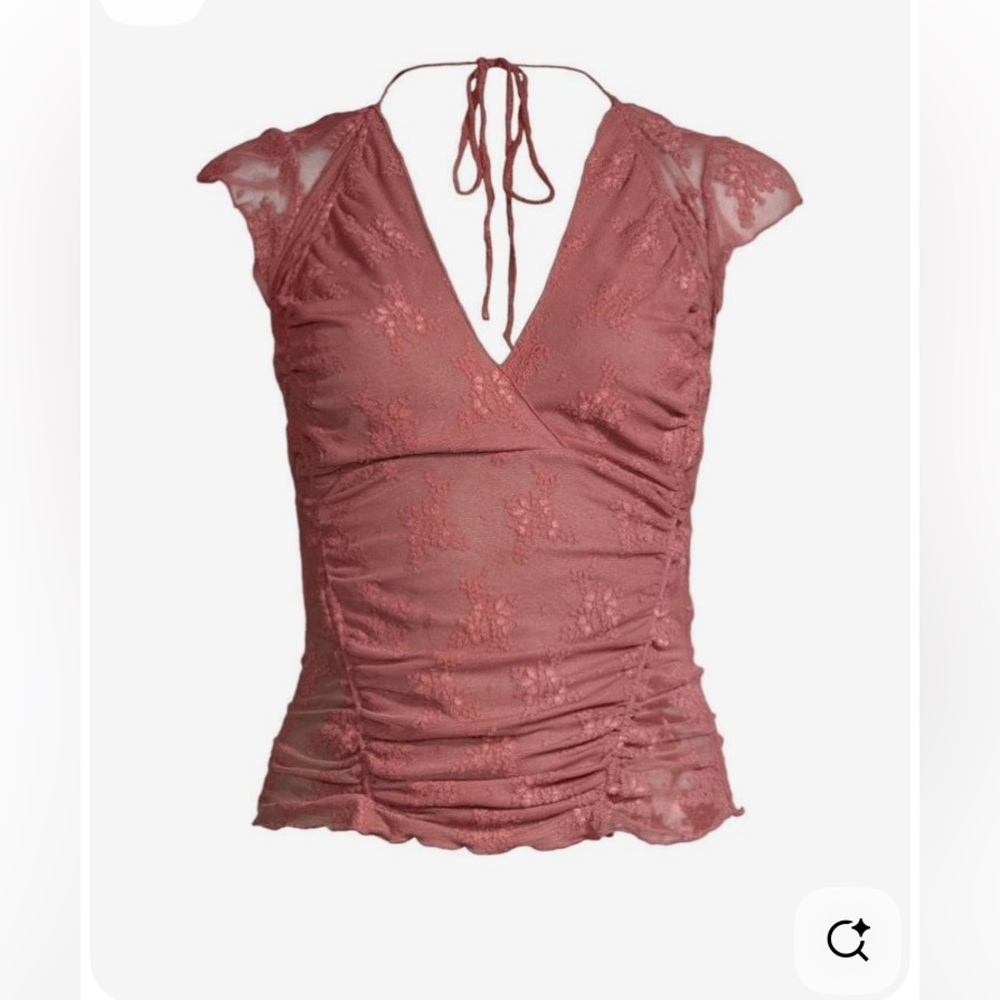 Free People Ruched Lace V-Neck Blouse - Dusty Rose